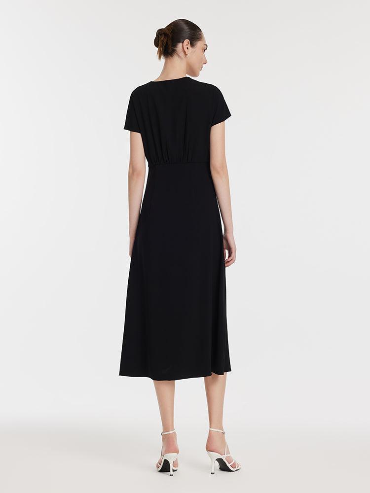 Triacetate V-Neck Ruched Women Midi Dress Product Image