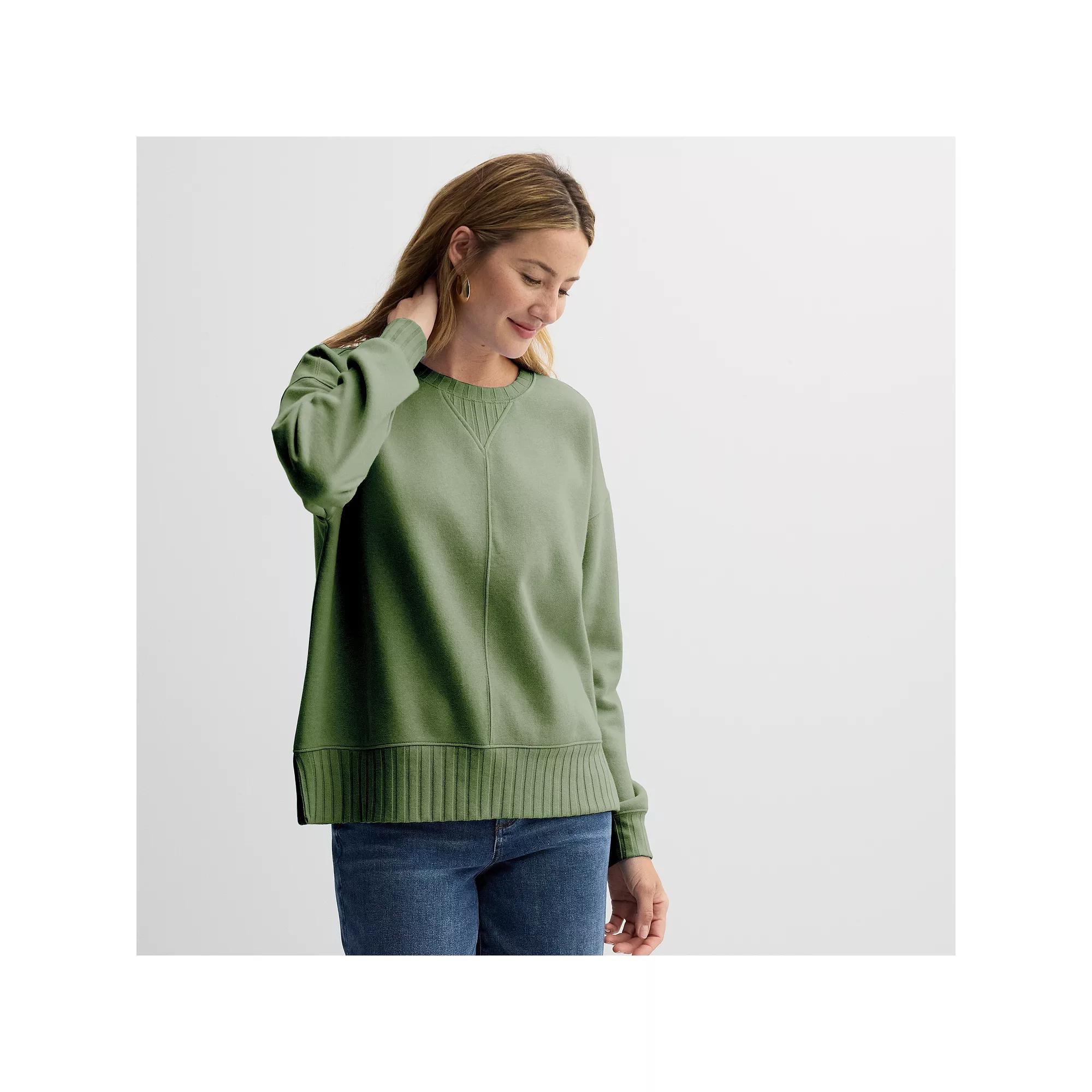 Women's Sonoma Goods For Life® Mixed Ribbed Crewneck Sweatshirt, Size: Small, Madri Green Product Image
