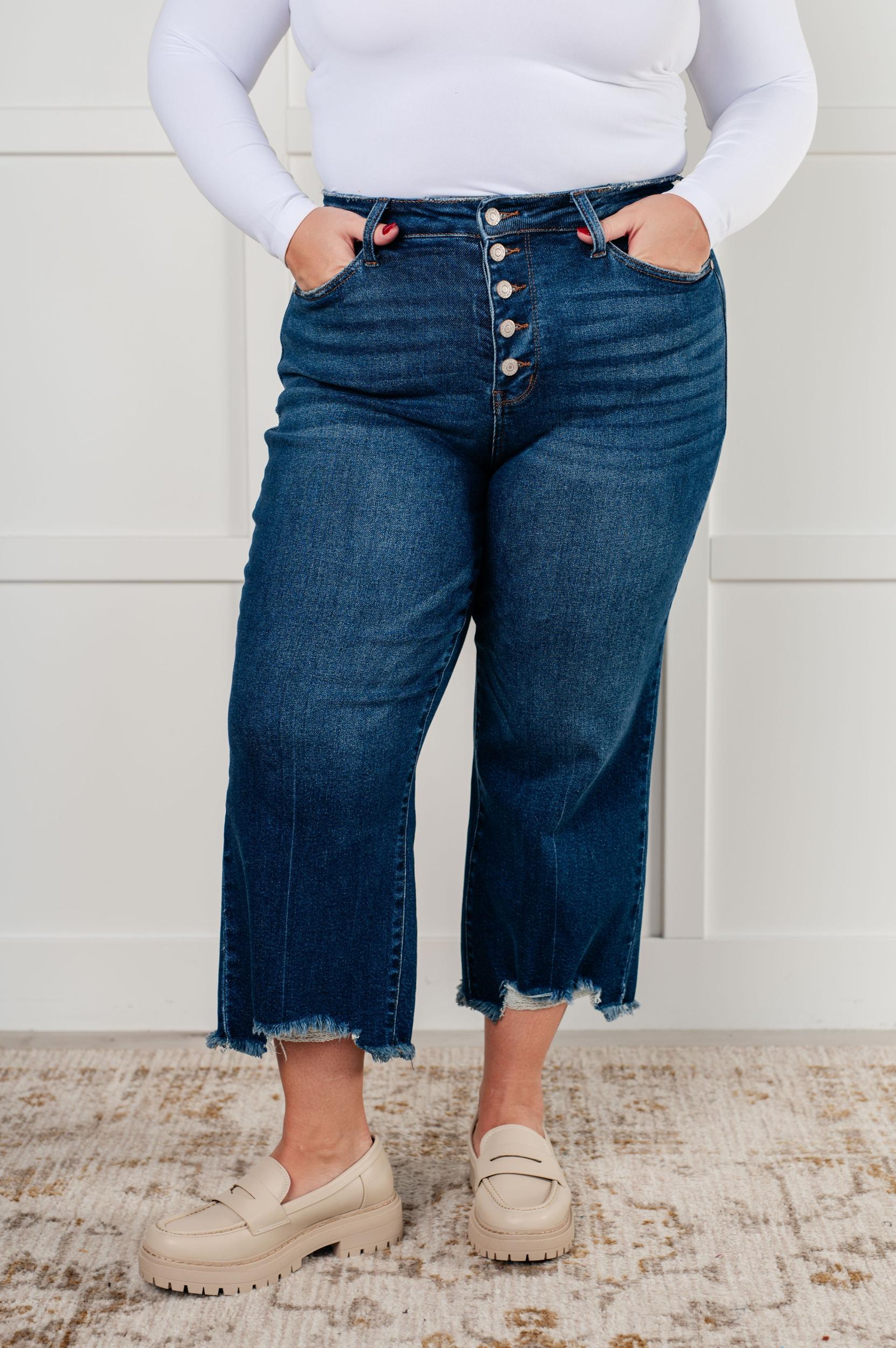 Janice High Rise Button Fly Wide Leg Crop Jeans (Online Exclusive) Product Image