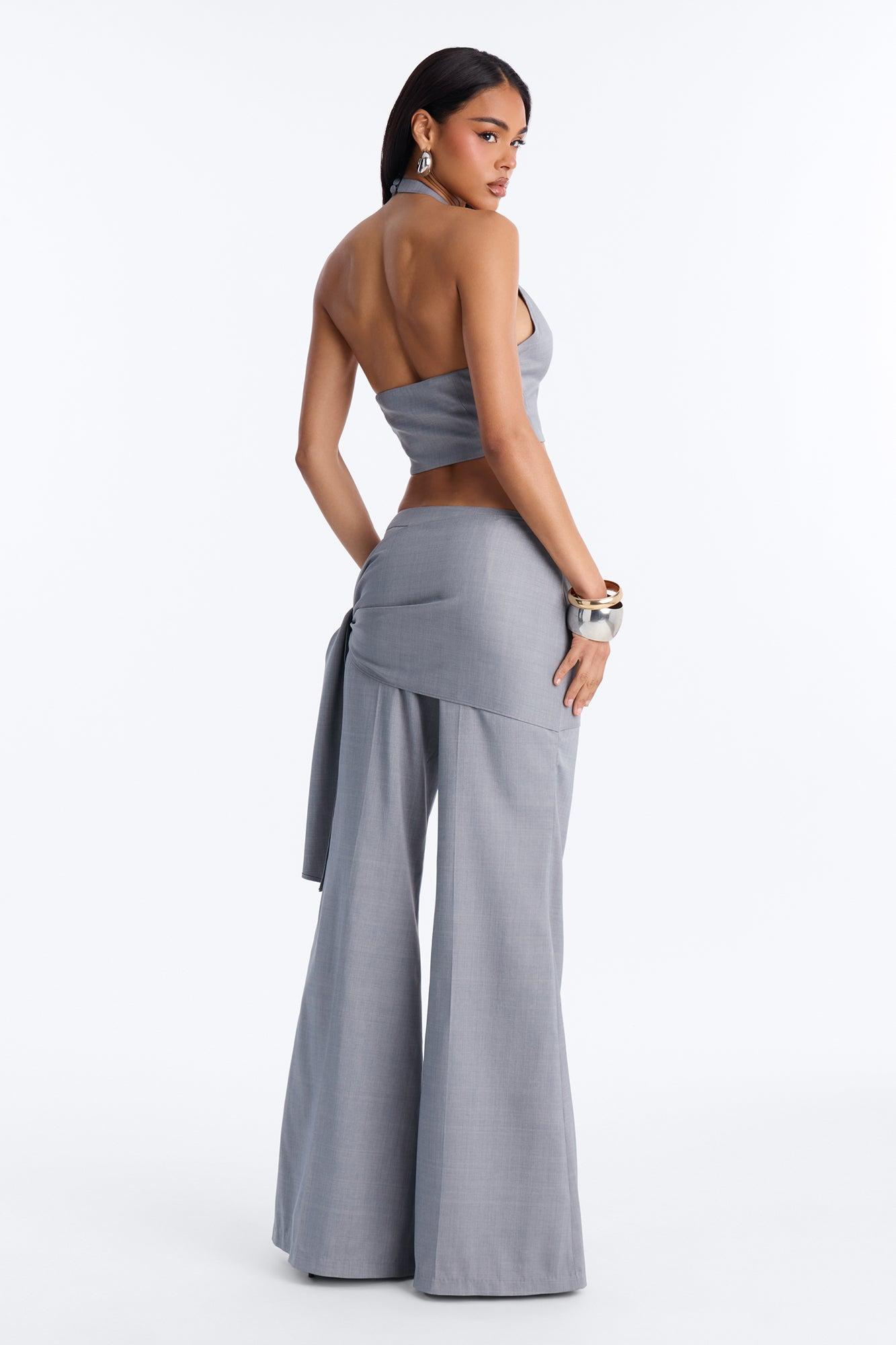 Lennon Asymmetrical Wrap Trouser Set - Grey Female Product Image
