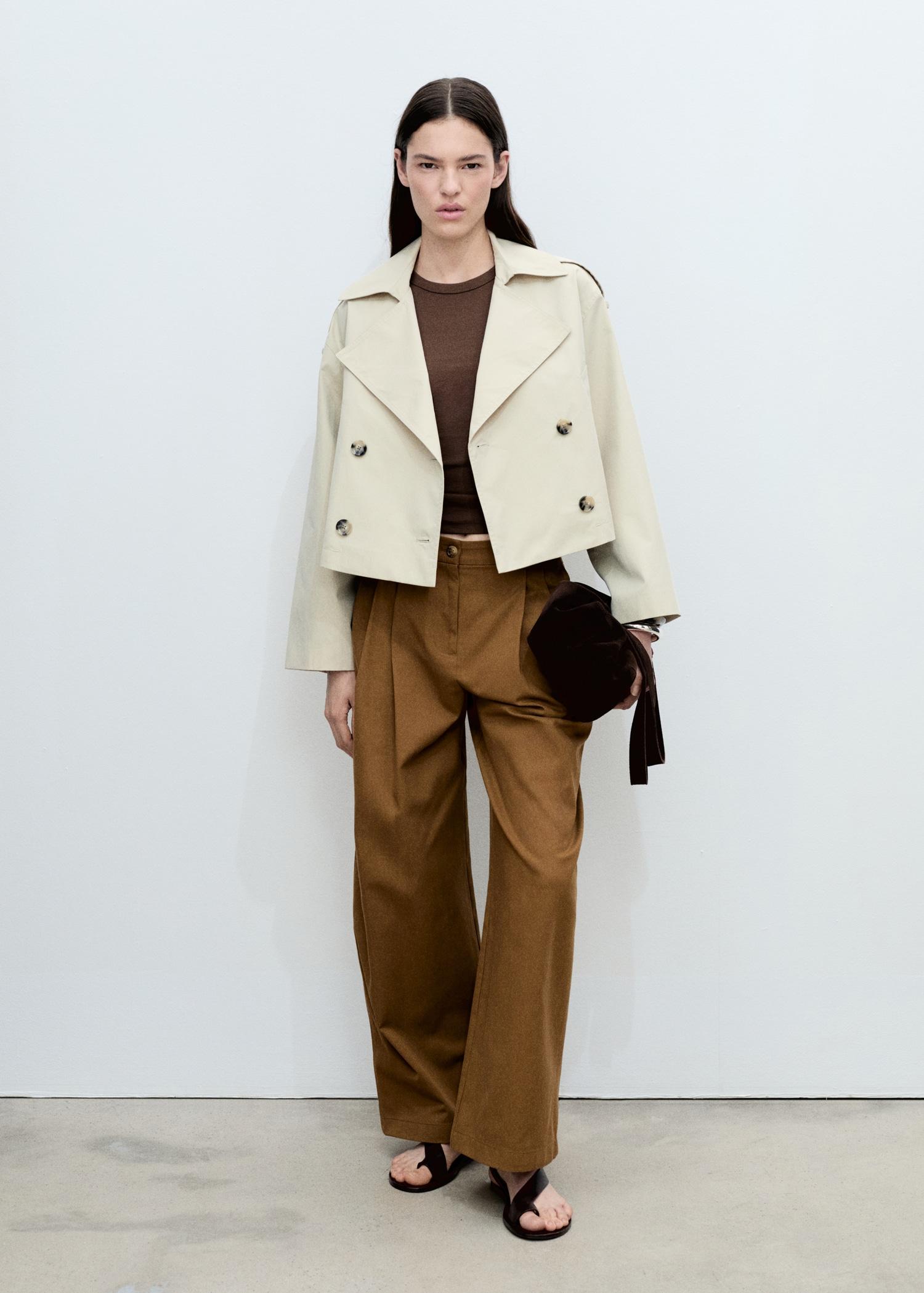 Wide-leg pants in cotton and lyocell blend - Women | MANGO USA Product Image