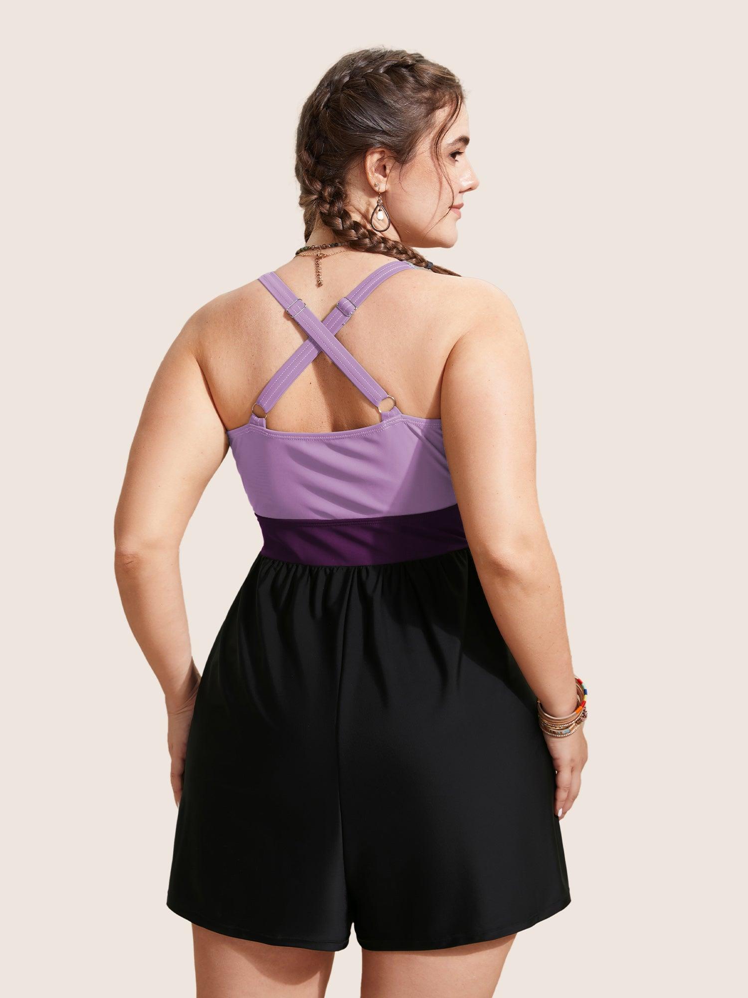 Patchwork Contrast Crossover One Piece Swimsuit Female Product Image