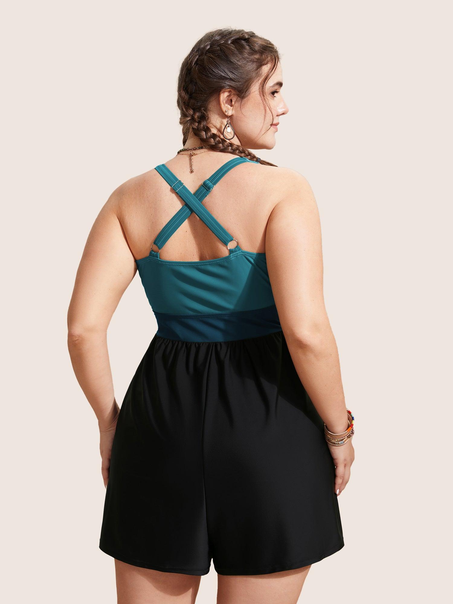 Patchwork Contrast Crossover One Piece Swimsuit Female Product Image