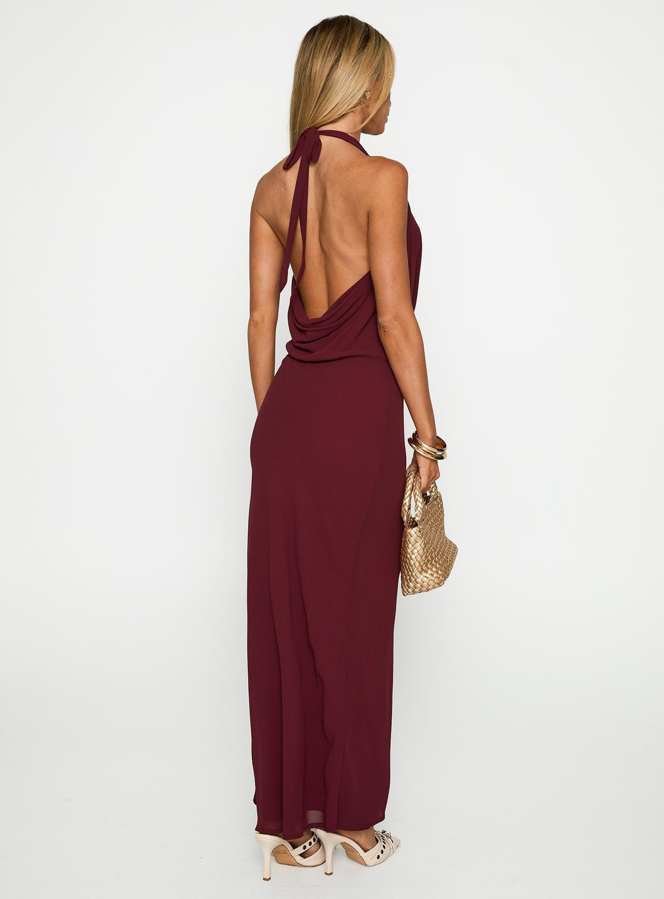 Vortexa Halter Maxi Dress Currant Product Image