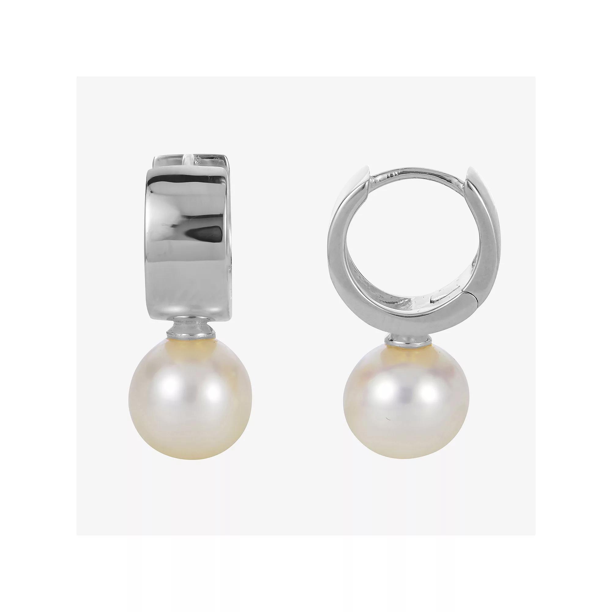 PearLustre by Imperial Sterling Silver Freshwater Cultured Pearl Huggie Hoop Earrings, Womens Product Image