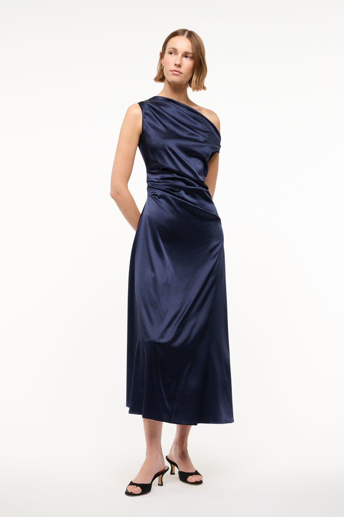 PHARE SILK DRESS | NAVY Product Image