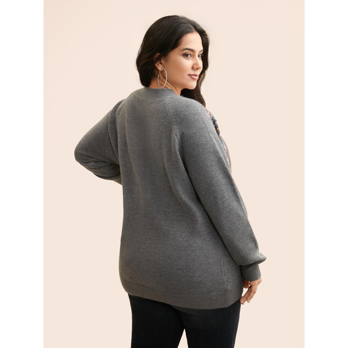 Plus Size Supersoft Essentials Sequin Raglan Sleeve Pullover DimGray Women Casual Loose Long Sleeve Round Neck Everyday Pullovers BloomChic 18-20/2X Product Image