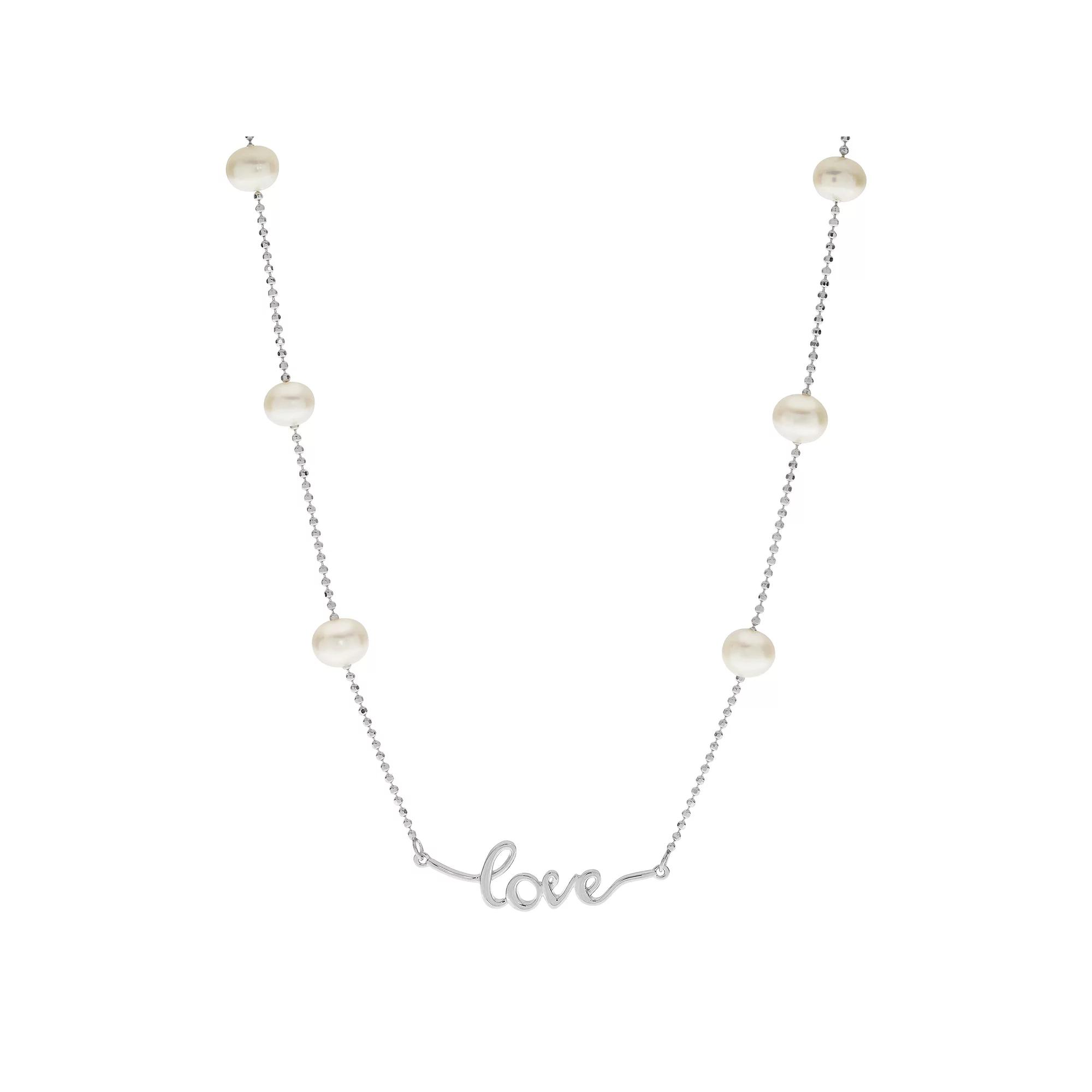 PearLustre by Imperial Sterling Silver Freshwater Cultured Pearl Love Necklace, Womens Product Image