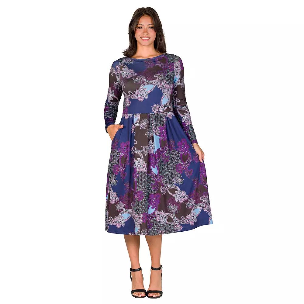 Women's 24Seven Comfort Apparel Midi Pocket Dress,  Product Image