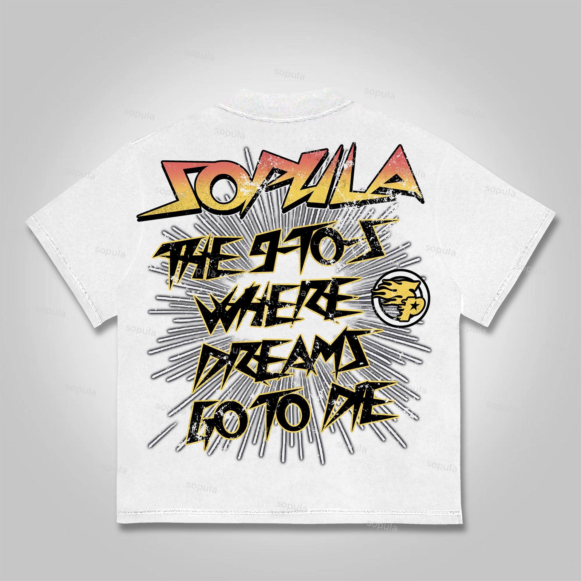 Sopula The 9-To-5, Where Dreams Go To Die Vintage Skull Graphics Cotton T-Shirt Product Image