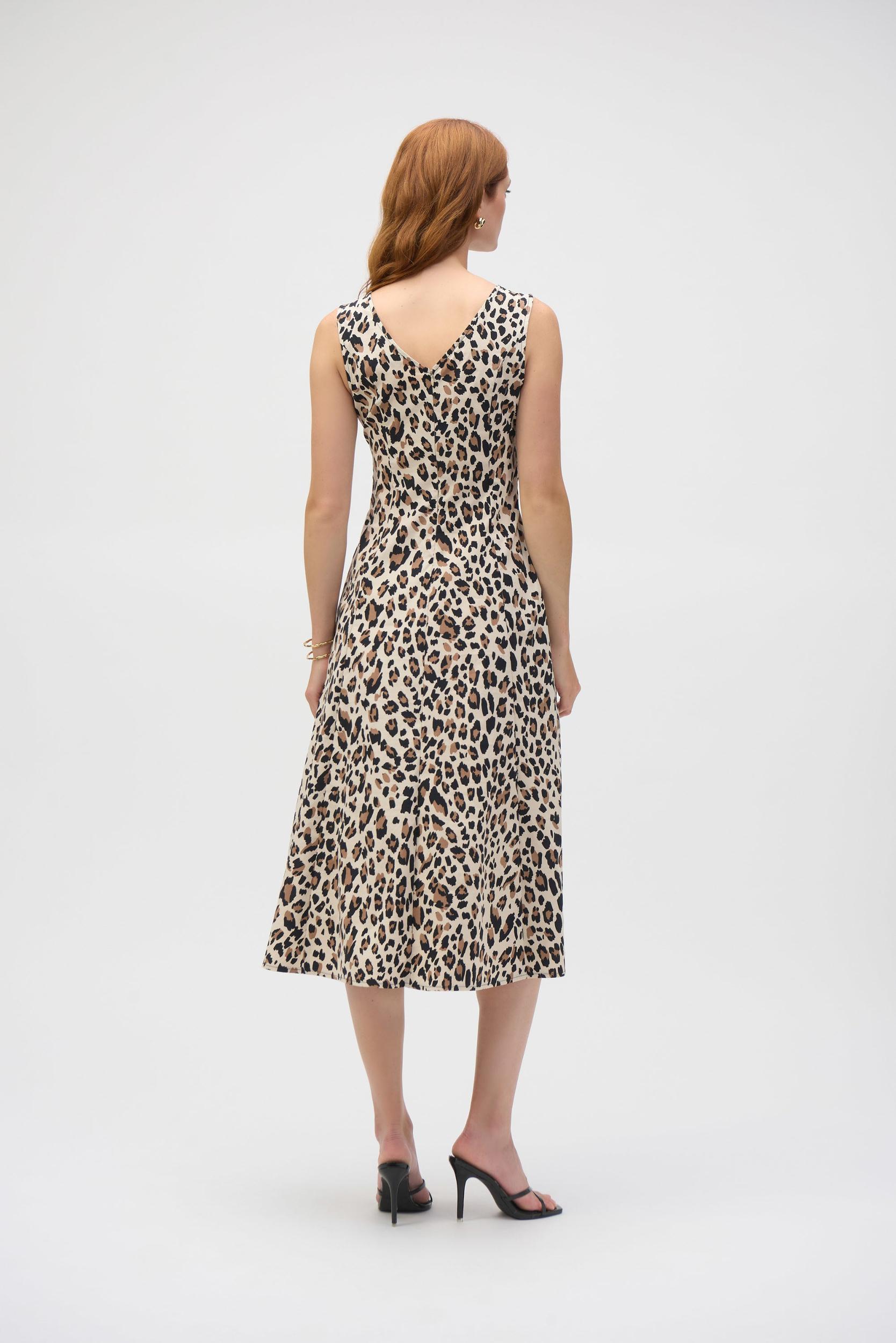 Poplin Animal Print Fit and Flare Dress- Beige/Black Product Image