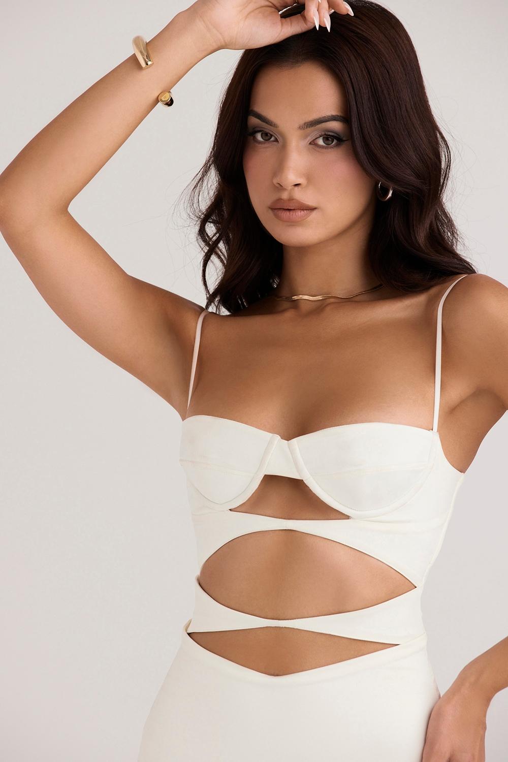 Amalia  ivory satin cutout corset dress Product Image