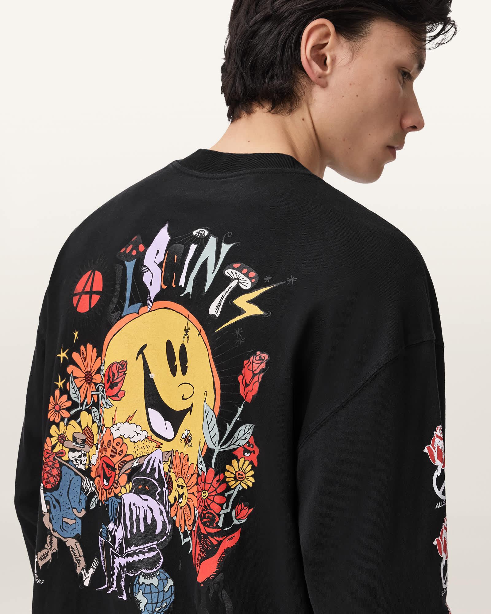Gardens Oversized Graphic T-Shirt Washed Black | ALLSAINTS US Product Image