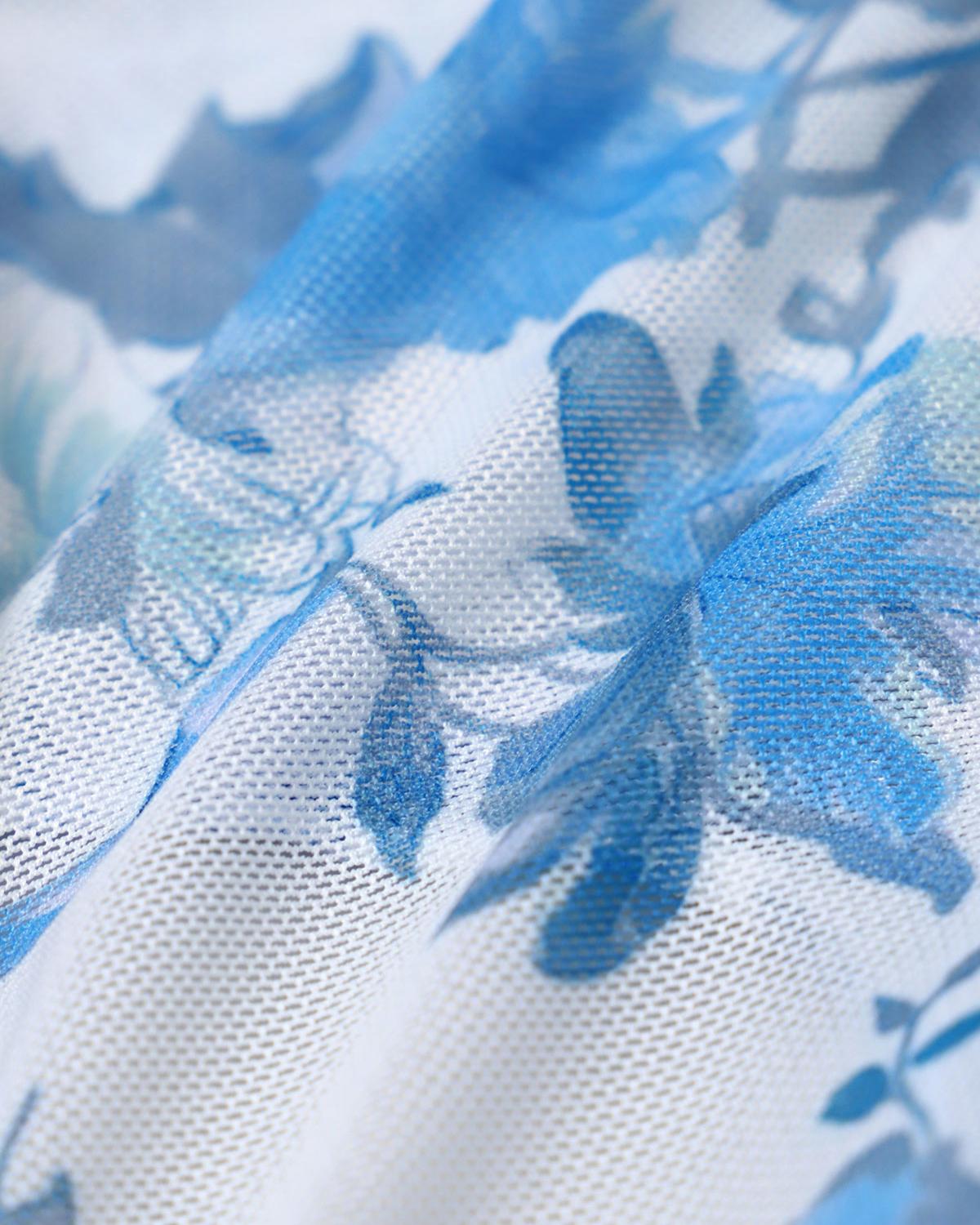 Blue Floral Ruffled Tankini Swimsuit Product Image