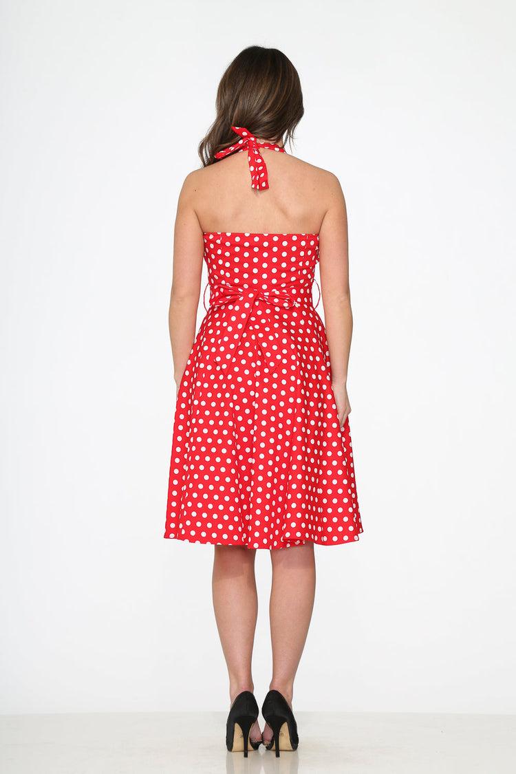 Red & White Polka Dot Halter Dress Product Image