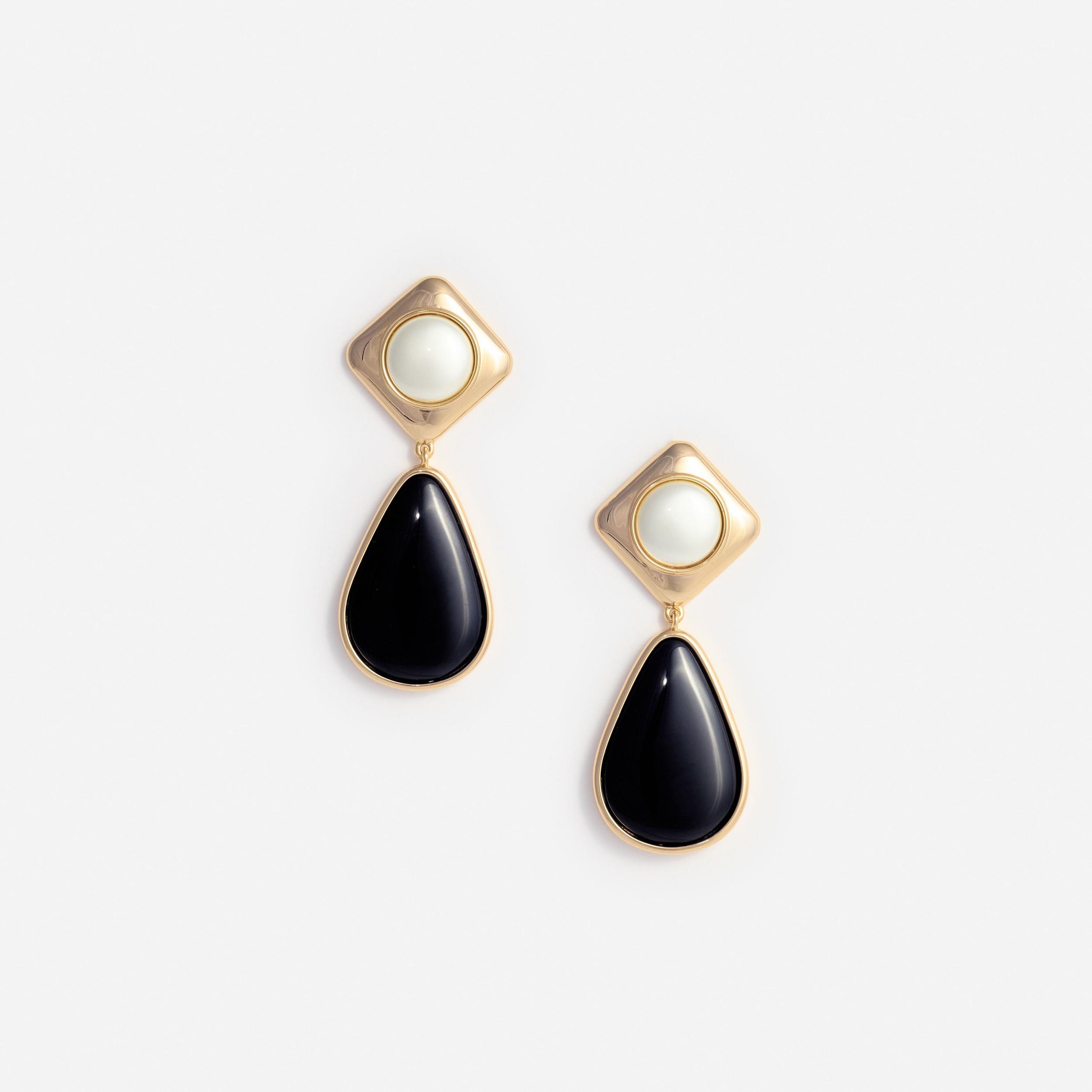 Black Enamel Gold Two Tiered Earrings Product Image