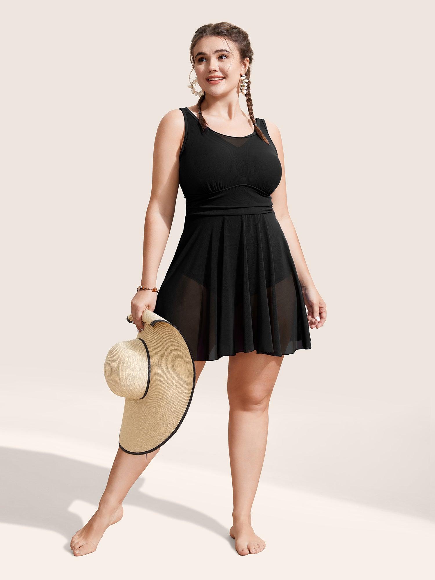 See Through Patchwork Gathered Swim Dress Female Product Image