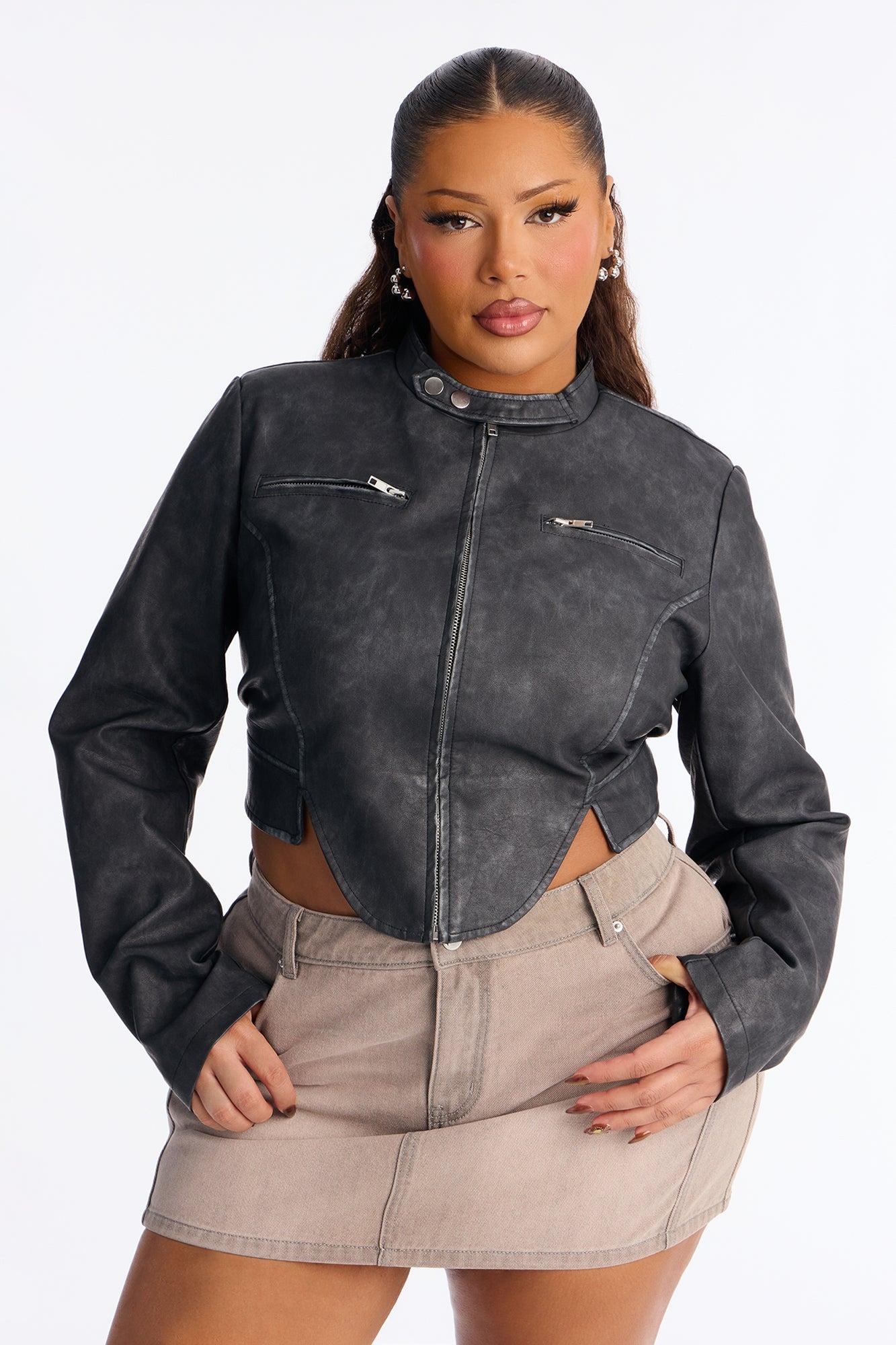 Ines Washed Faux Leather Jacket - Black Female Product Image