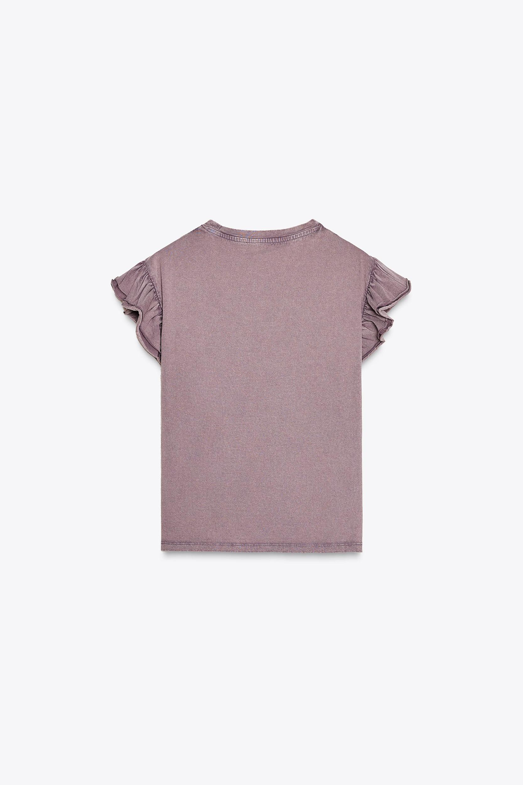 WASHED EFFECT RUFFLE T-SHIRT Product Image
