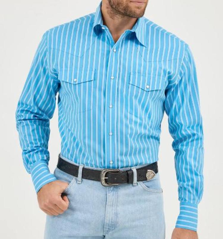SALE Wrangler® Men's L/S Blue Stripe WR Snap Shirt Product Image