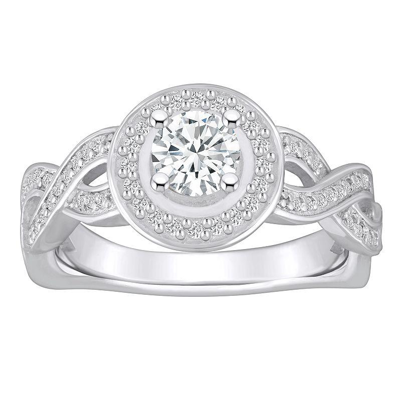 Alyson Layne 14k Gold 9/10 Carat T.W. Diamond Braided Halo Engagement Ring, Womens 14k White Gold Product Image