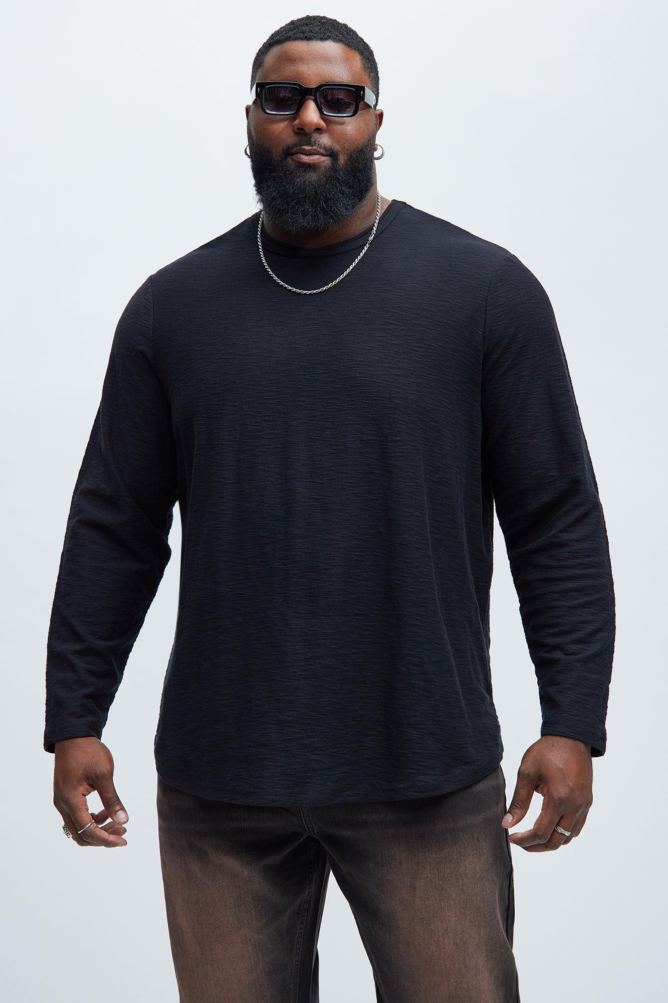 Asher Slub Texture Scallop Long Sleeve Tee - Black Product Image