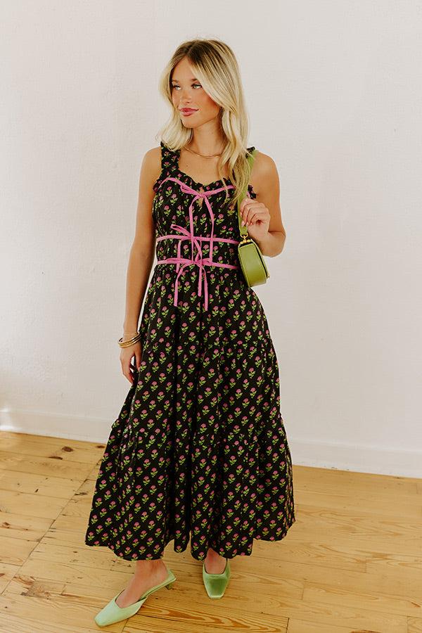 Apple Orchard Stroll Floral Midi Dress in Black Product Image