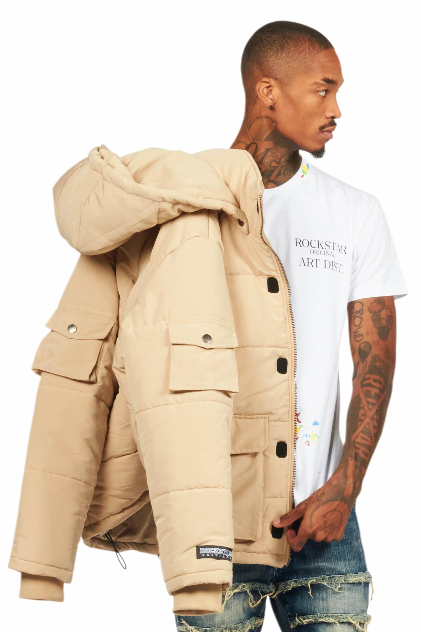 Adley Beige Utility Puffer Jacket Male Product Image