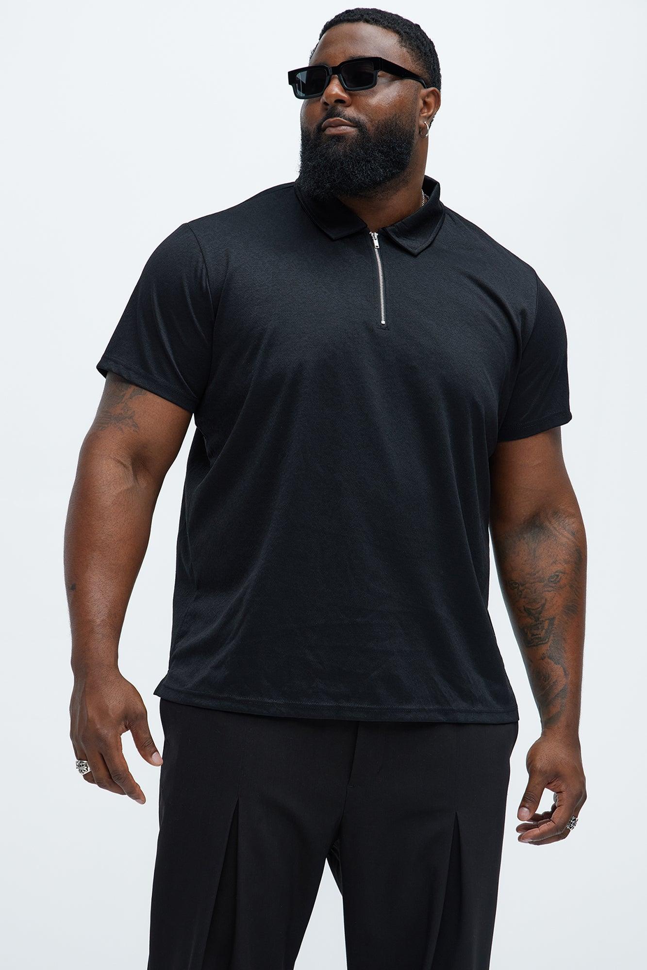 Jacquard Floral Knit Quarter Zip Polo Shirt - Black Product Image