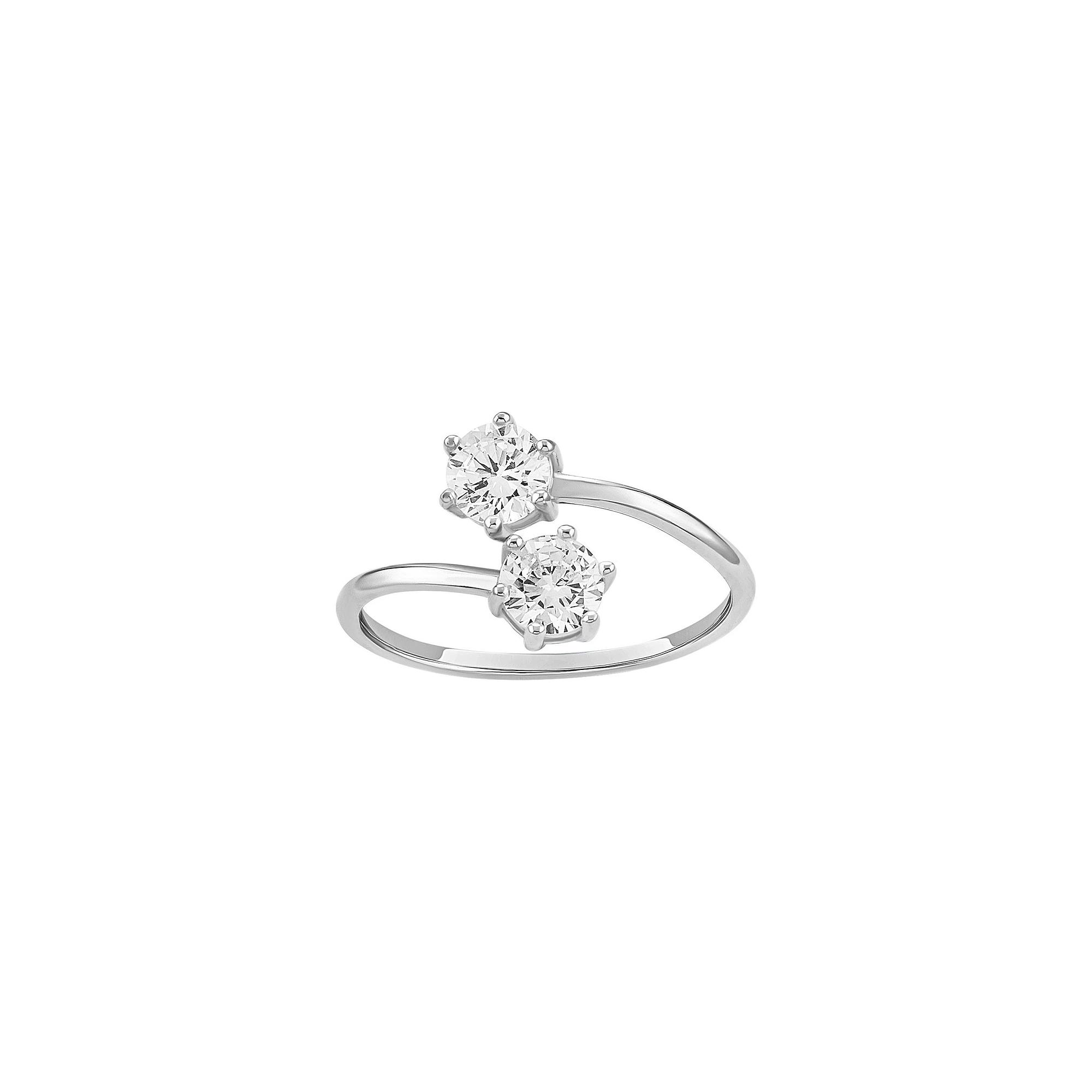 PRIMROSE Sterling Silver Cubic Zirconia Bypass Ring, Womens Sterling Silver White Product Image