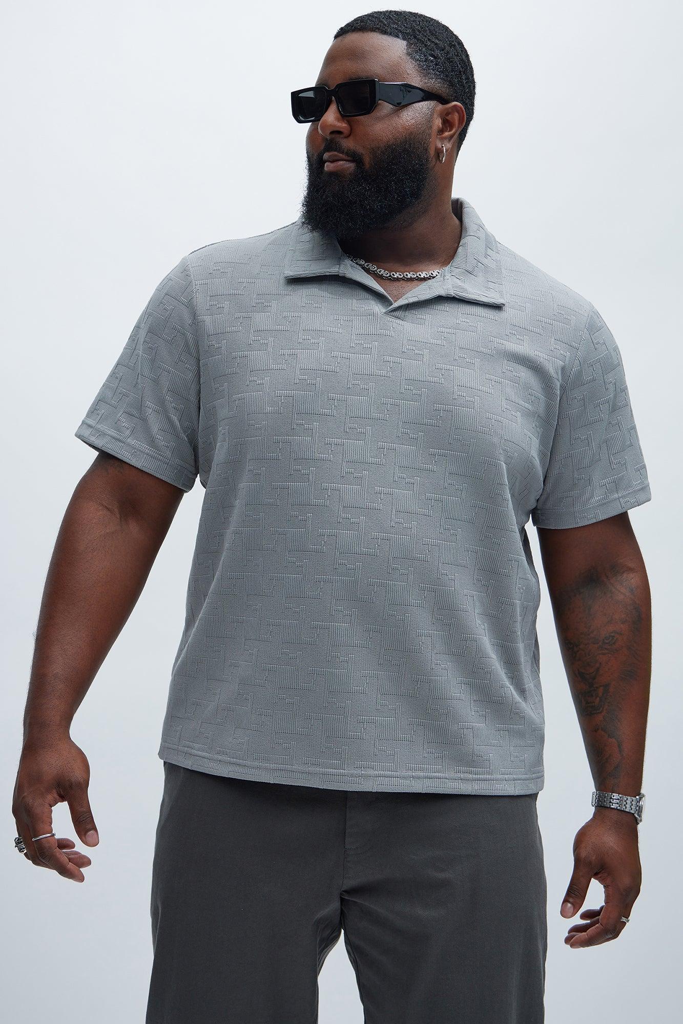 Ethel Textured Knit Johnny Collar Shirt - Grey Product Image