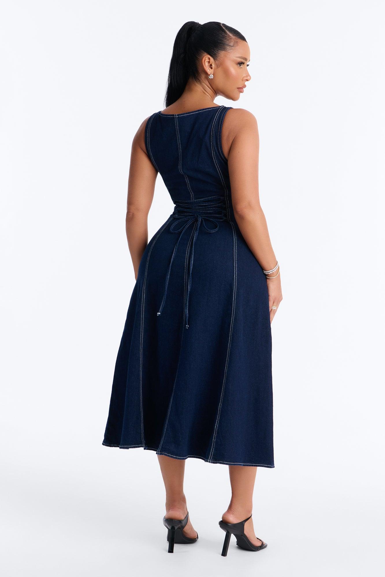 Maelyn Denim Midi Dress - Dark Wash Female Product Image