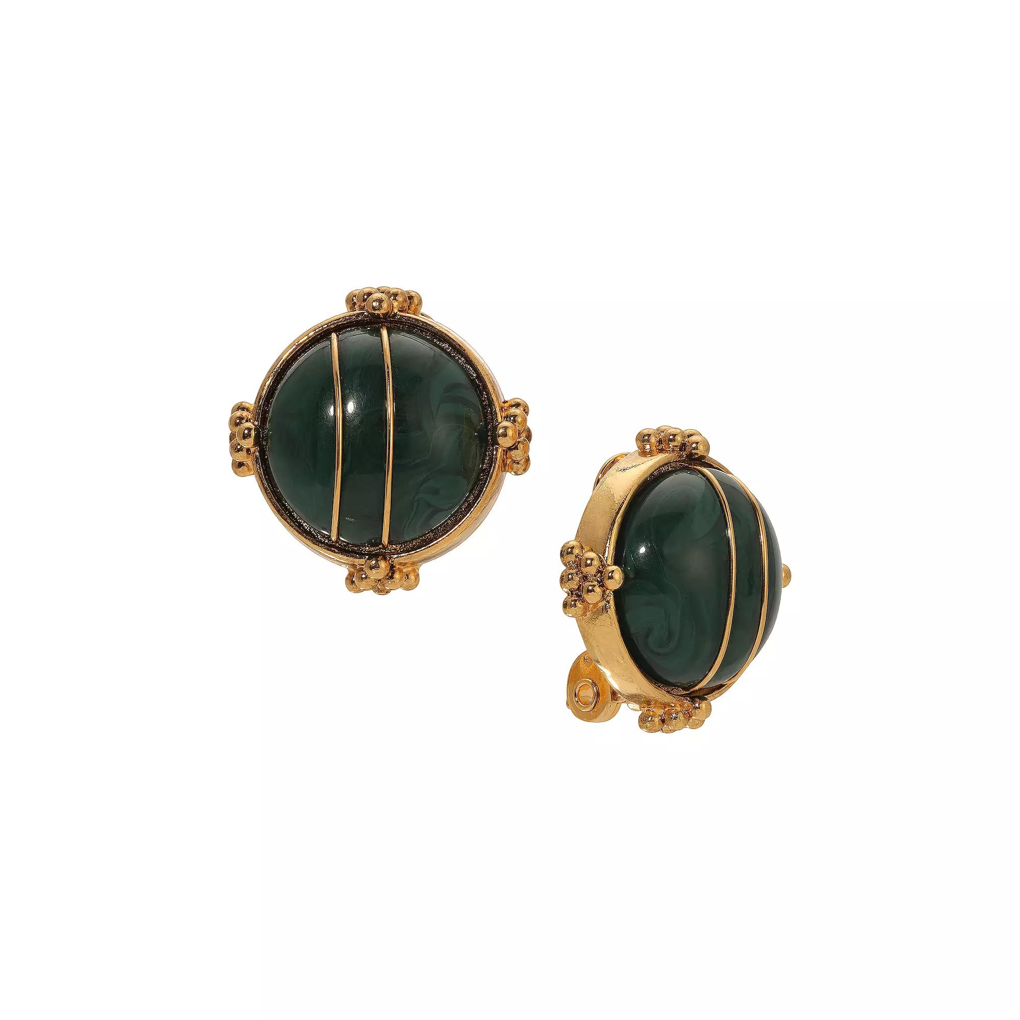 1928 Gold Tone Black Simulated Stone Clip-On Stud Earrings, Womens, Green Product Image