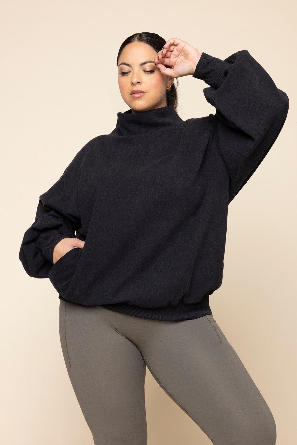 Ooey Gooey Mockneck Sweatshirt with Pockets - Black Product Image