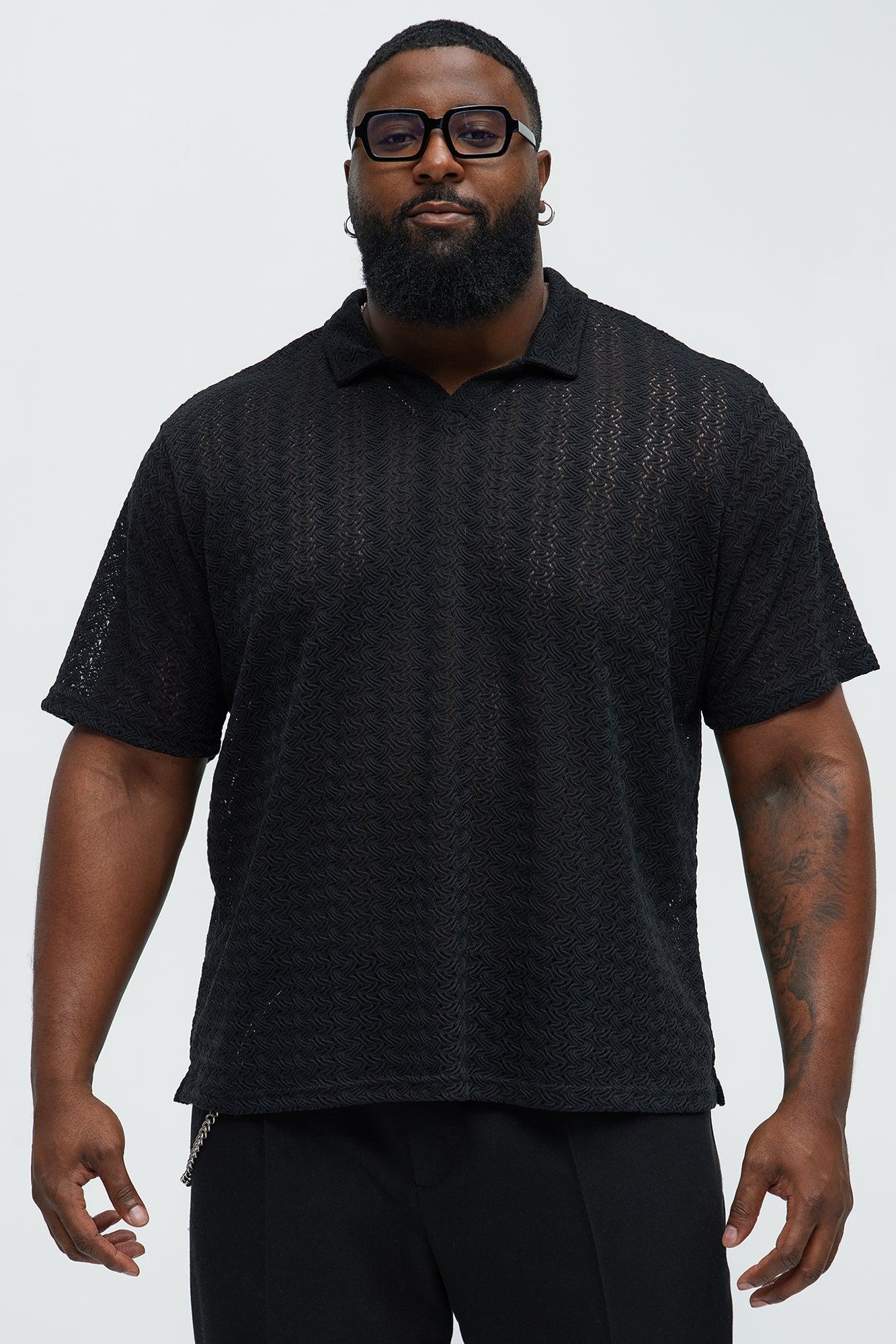 Gerard Crochet Knit Johnny Collar Shirt - Black Product Image