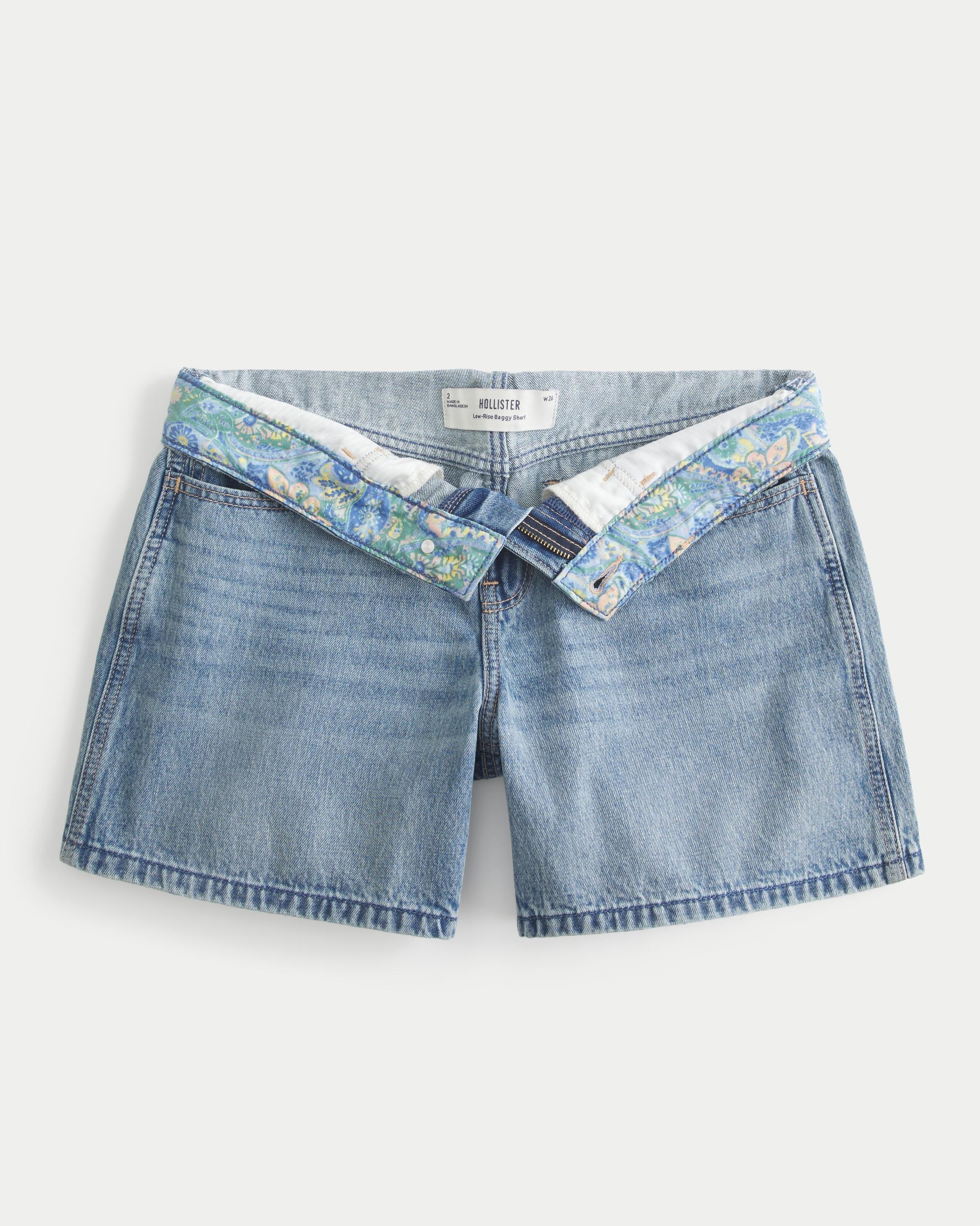 Low-Rise Dark Wash Baggy Denim Shorts 5" Product Image