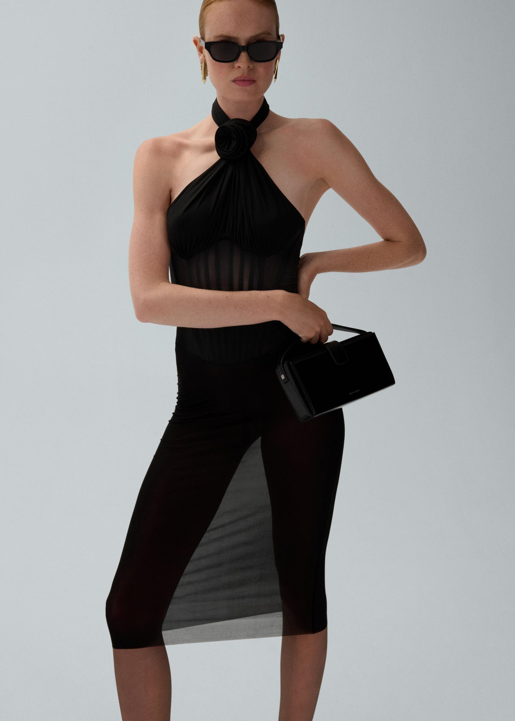 Sheer halter bustier midi dress in black Product Image