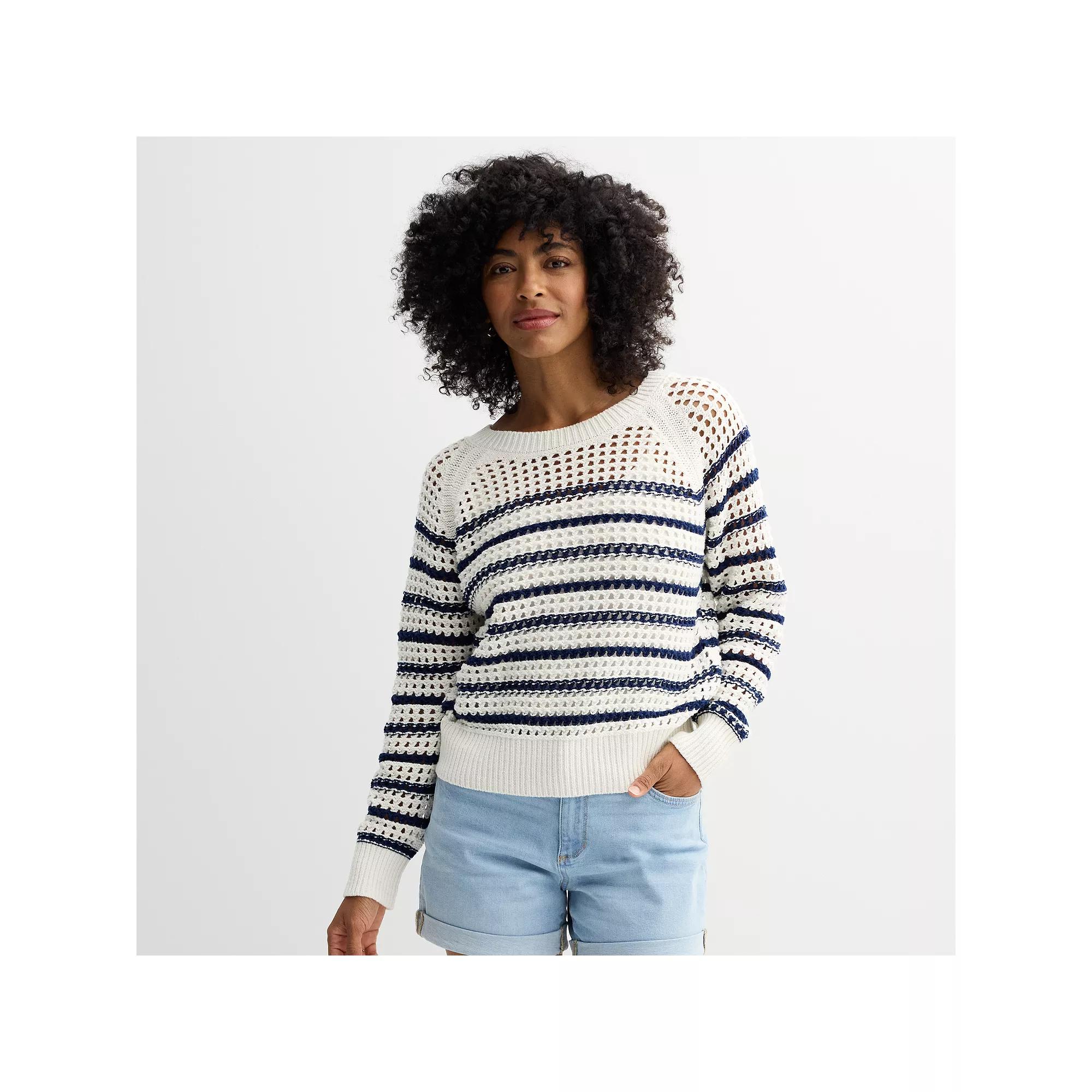 Women's Sonoma Goods For Life® Open Stitch Pullover, Size: Small, Ivory Navy Stripe Product Image