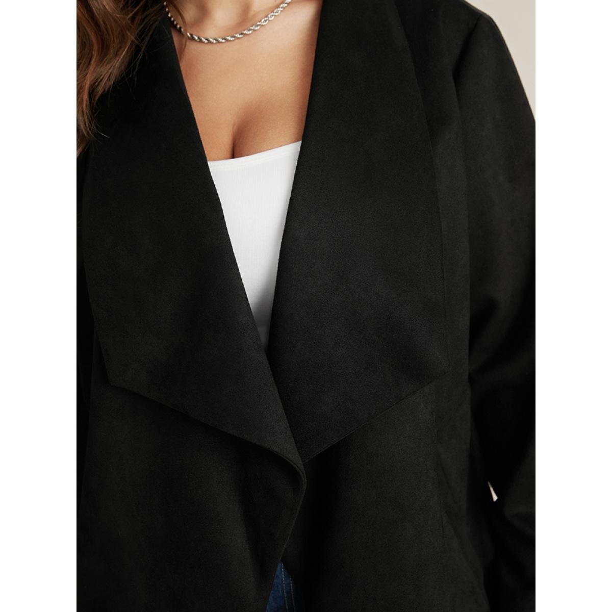 Plus Size Solid Waterfall Collar Pocket Coat Women Black Office Pocket Ladies Office Winter Coats BloomChic 30/6X Product Image