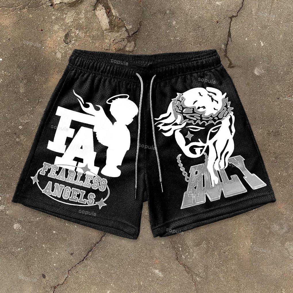 Vintage Fearless Angel Holy Jesus Graphic Basketball Mesh Shorts Product Image