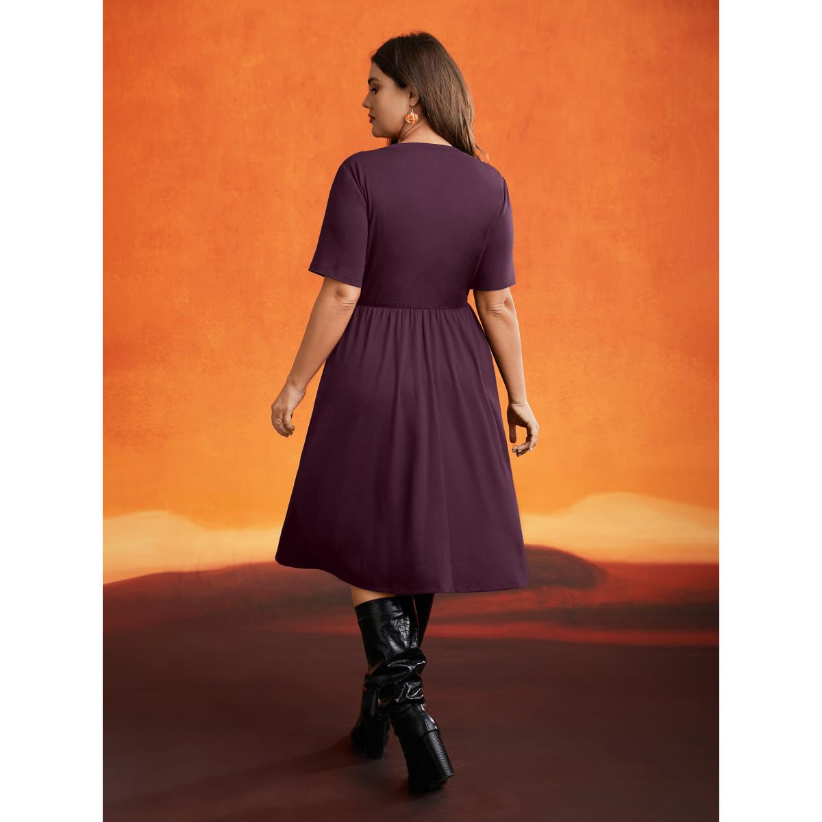 Plus Size Stretch Fabric Pumpkin Cut Out Midi Dress Deeppurplered Women Playful Button Party Curvy Bloomchic 10/M Product Image