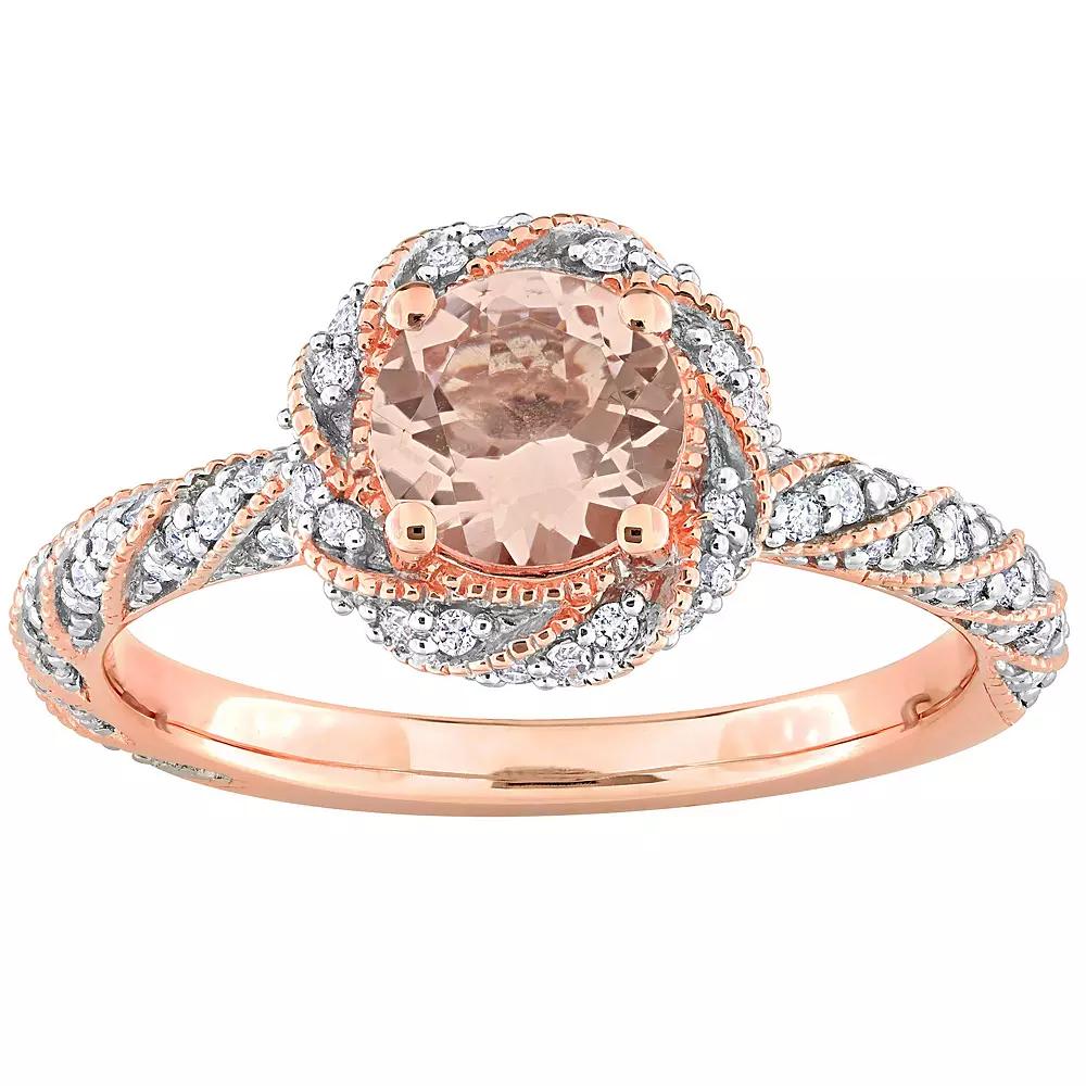 Stella Grace 14k Rose Gold Morganite & 1/4 Carat T.W. Diamond Halo Ring, Women's,  Product Image