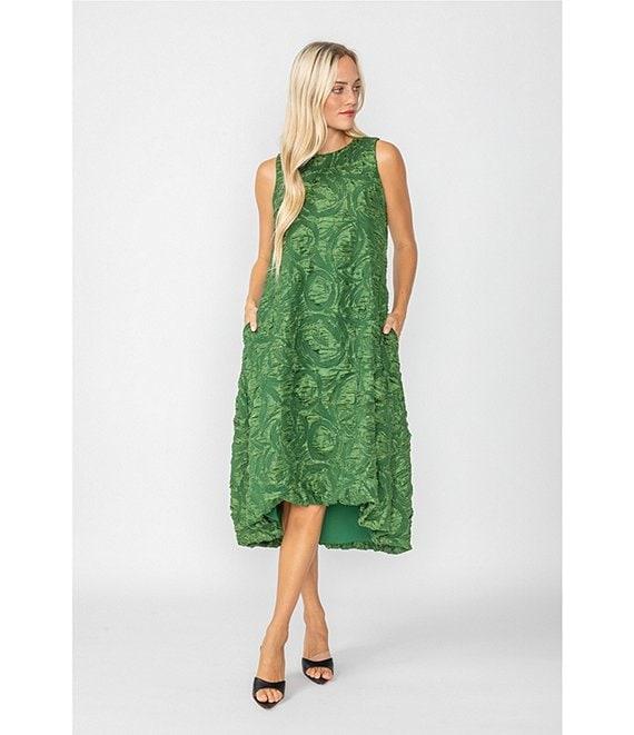 IC Collection Textured Woven Round Neck Sleeveless Bow Detail A-Line Midi Dress Product Image