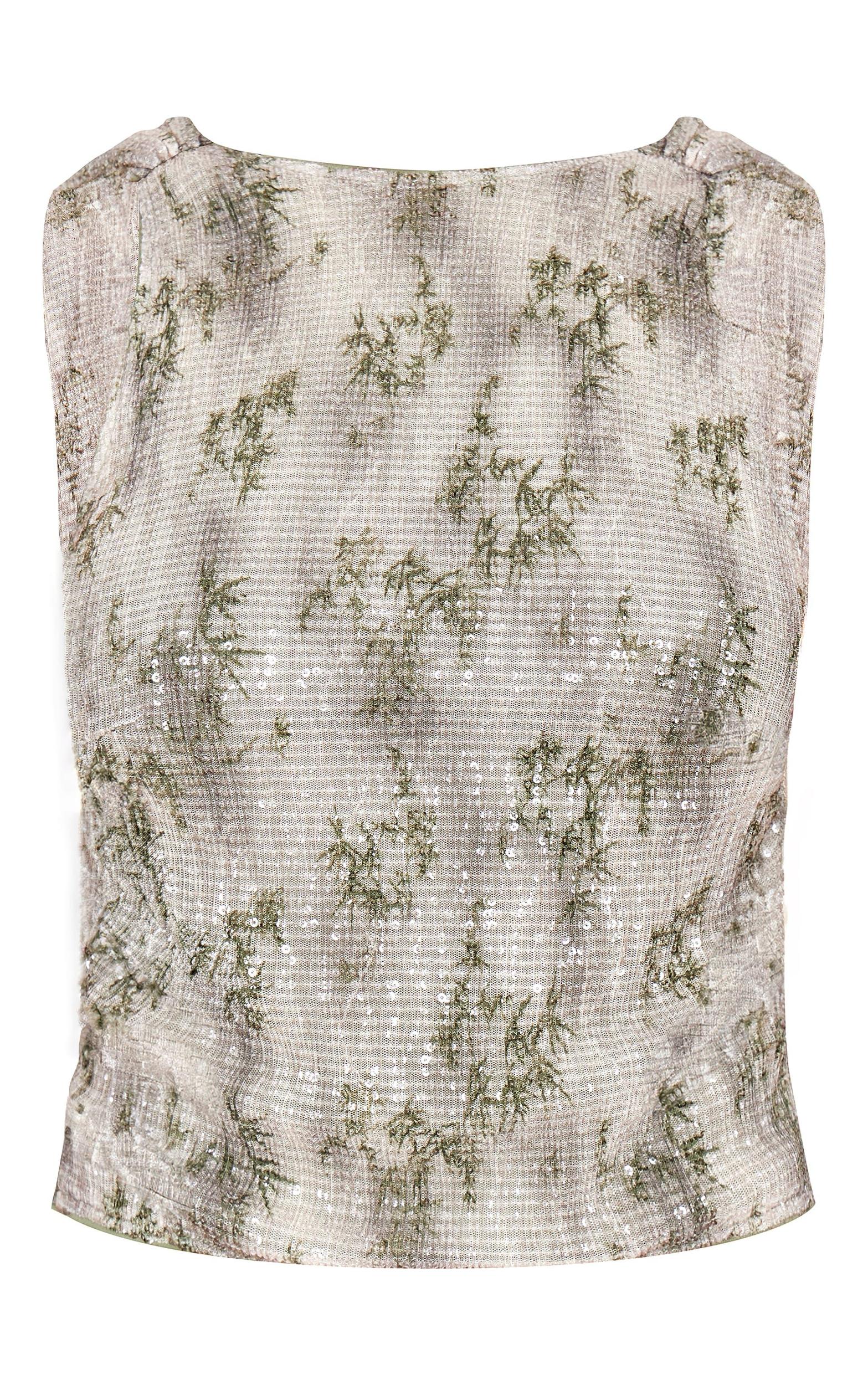 Green Textured Glitter Cowl Back Long Top Product Image