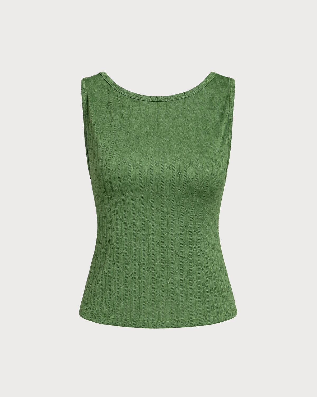 Green Boat Neck Knit Tank Top Product Image