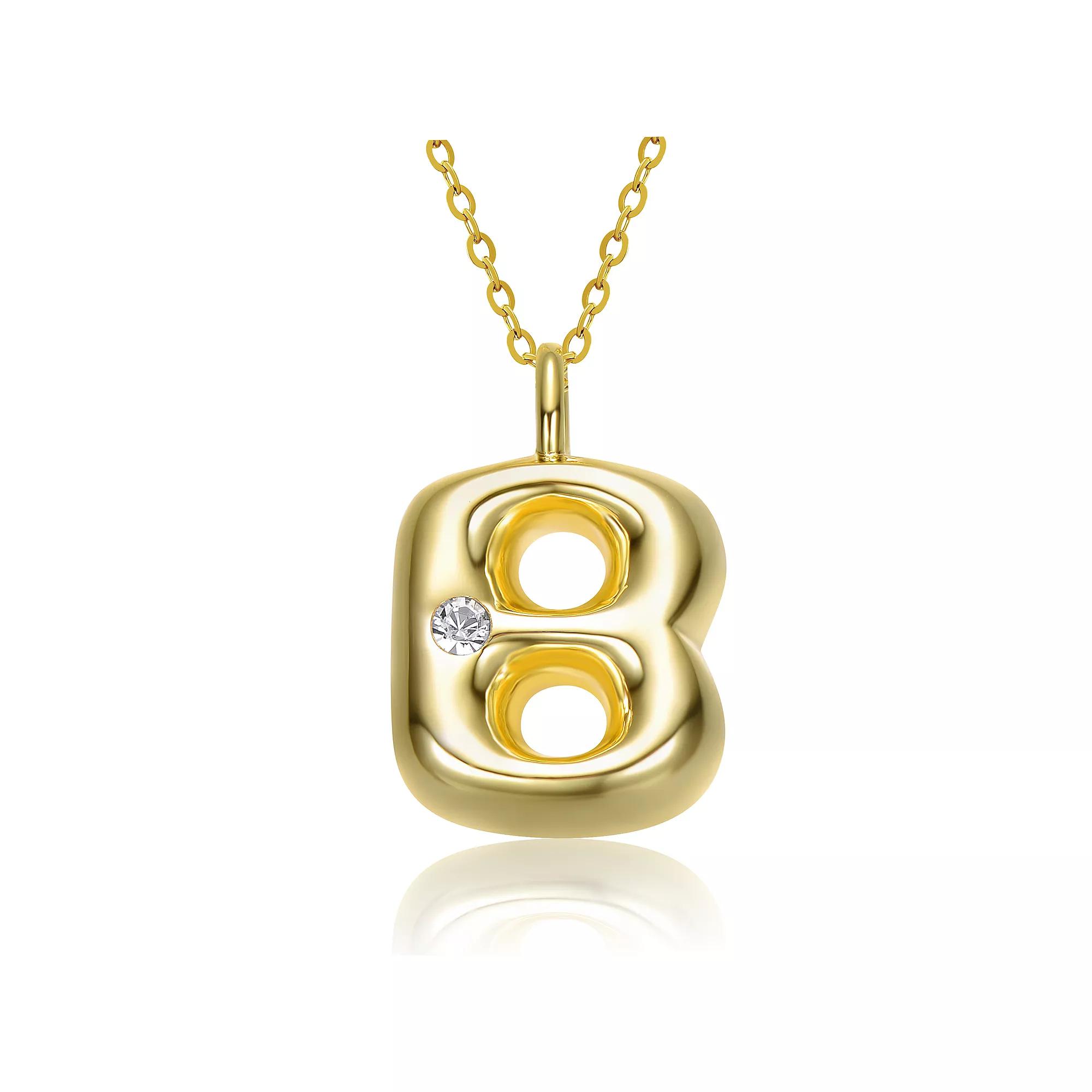 14k Gold Plated Bubble Initial Pendant Necklace, Womens Gold Tone B Product Image