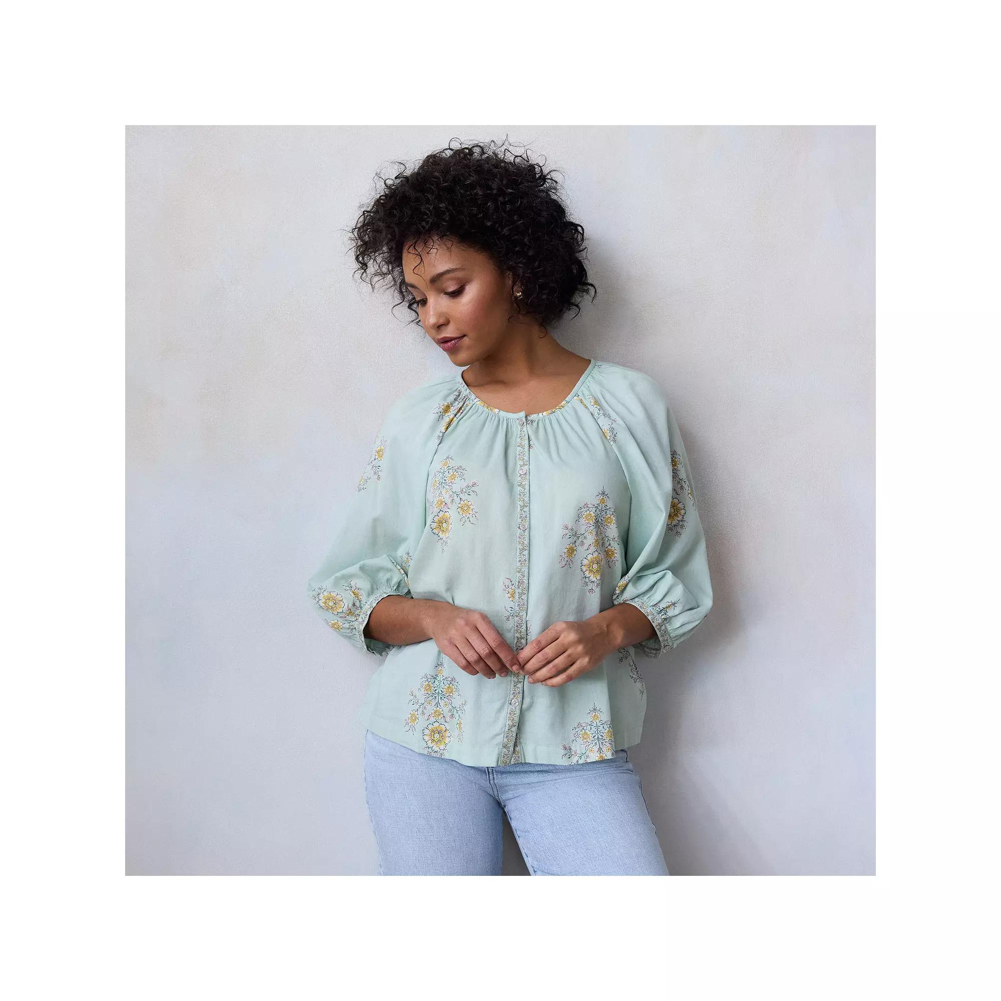 Women's LC Lauren Conrad Raglan Sleeve Button Front Top,  Product Image