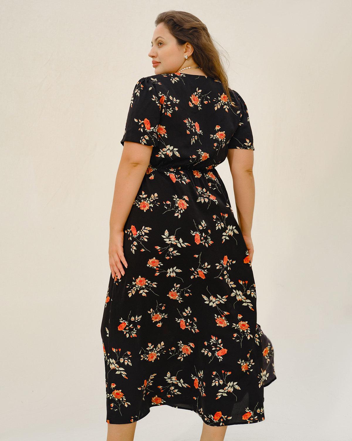 Black Floral Plus Size Maxi Dress Product Image