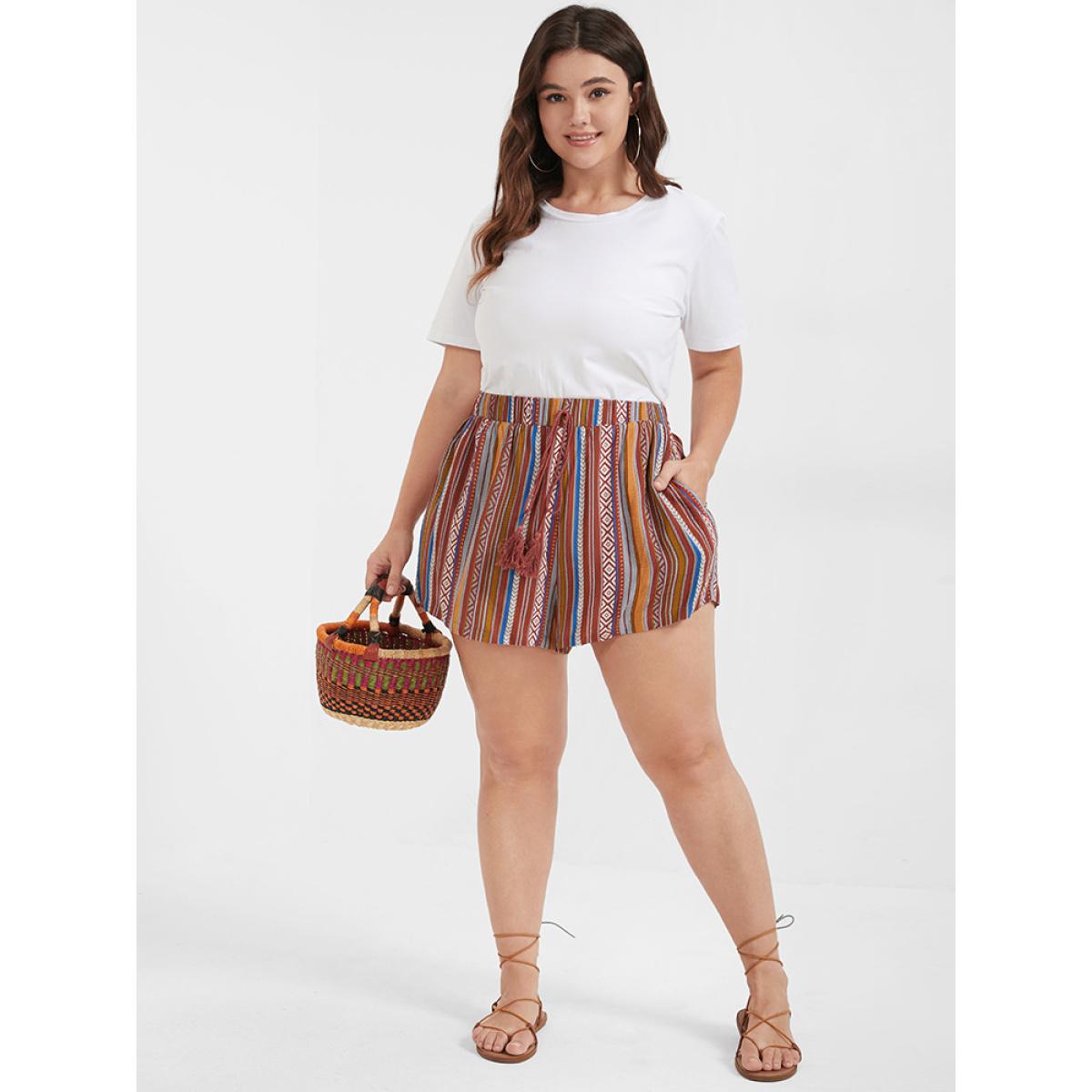 Plus Size Bandana Printed Pocket Knot Waist Shorts Women Multicolor Casual Pocket Dailywear Shorts BloomChic 14-16/1X Product Image