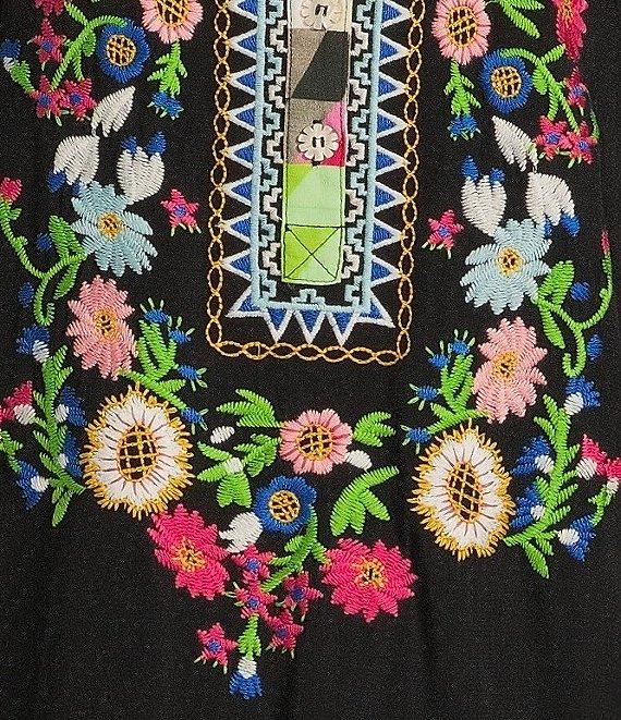 John Mark Petite Size Embroidered Floral Y-Neck 3/4 Sleeve Tunic Product Image